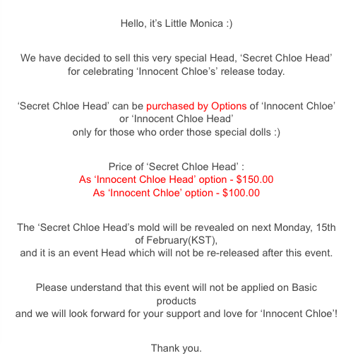 secret chloe head info